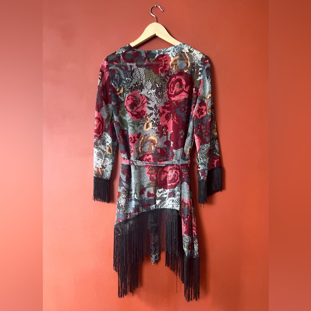 Fringed Floral Kimono Cardigan - Picture 3 of 7